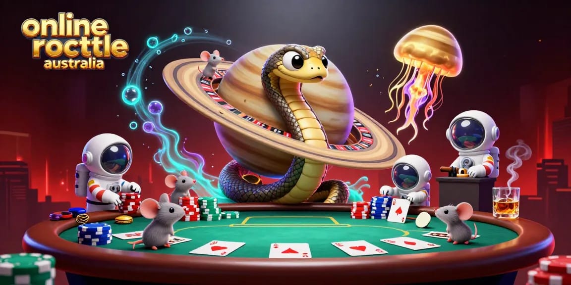Engage in online roulette Australia with a cosmic roulette scene featuring dynamic betting mice and vibrant gaming elements.