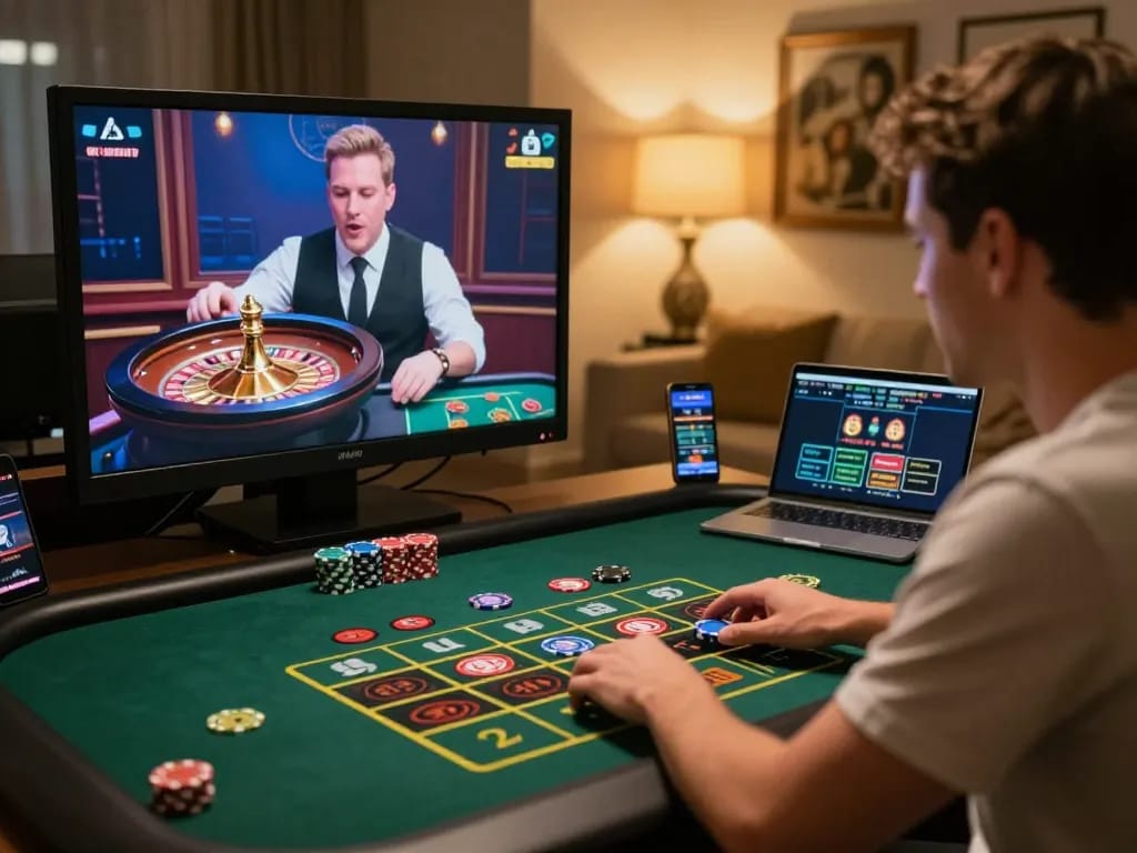 Engaging in online live dealer casino gaming at trang chủ 88aa with a roulette wheel and chips