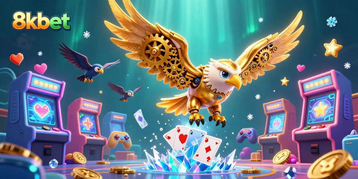 Experience thrilling gameplay with 8kbet in a dynamic casino scene filled with holographic cards.