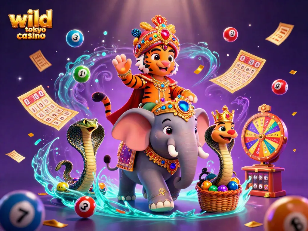 Experience the thrill of wild tokyo casino with vibrant lottery elements and a majestic scene.