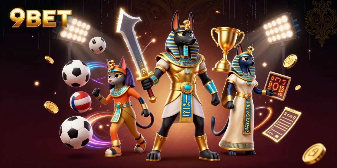 Win big with 9BET’s engaging sports scene featuring Anubis and Bastet in action.