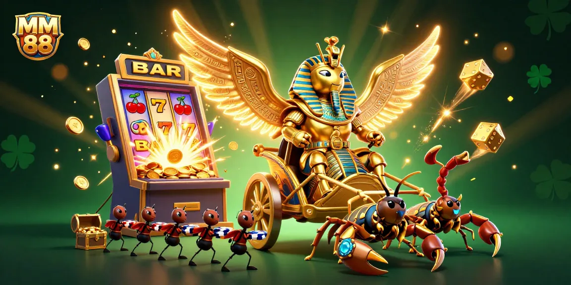 Experience exciting casino moments with MM 88 as golden scarabs and dazzling jackpots light up the scene.