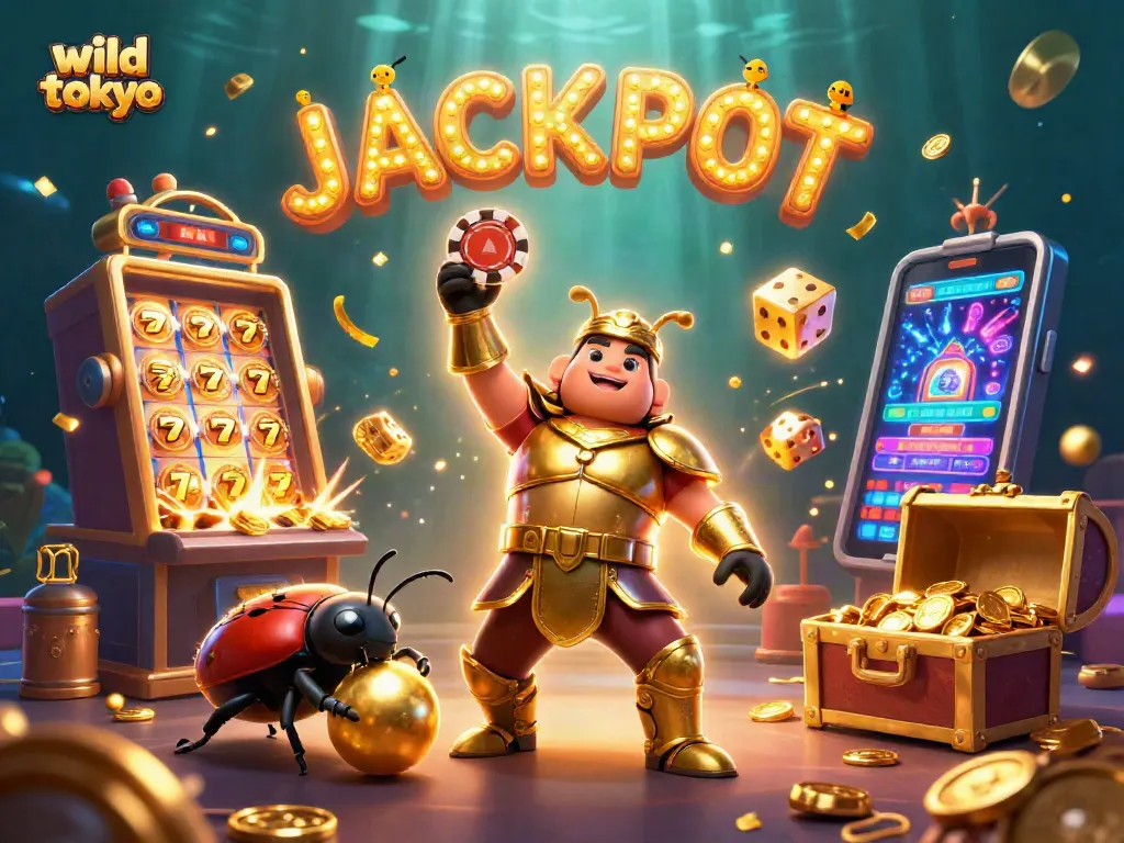 Experience the thrill of wild tokyo casino with heroes celebrating a big jackpot win amidst dynamic gaming elements.