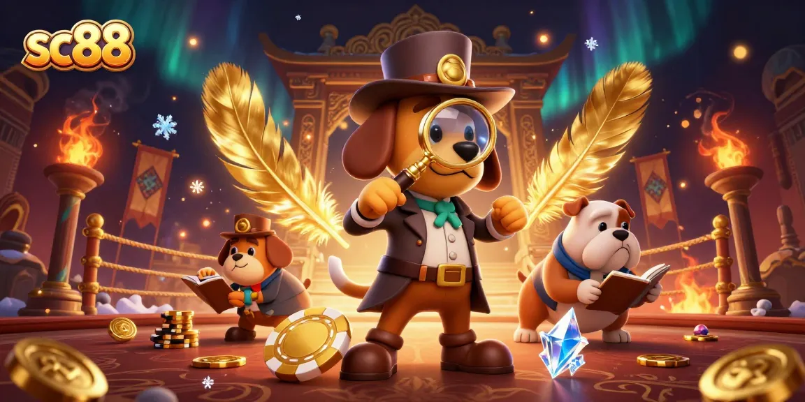 Engage with sc88 as a detective and bulldog uncover casino treasures amidst vibrant gaming elements.