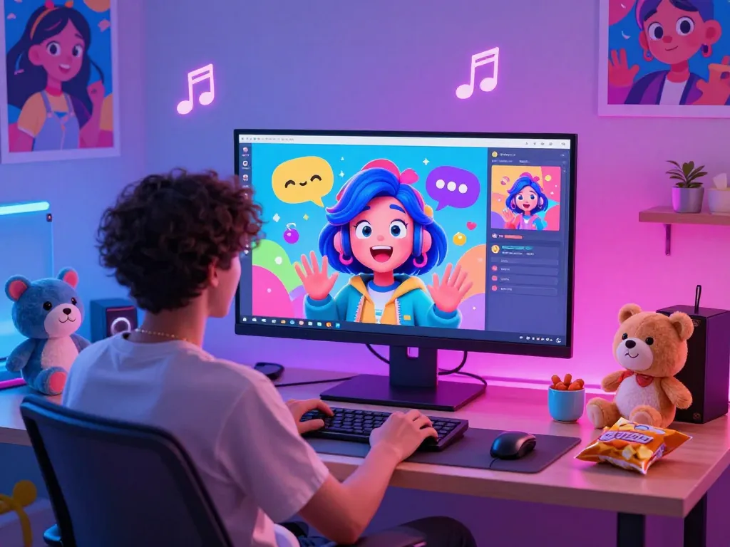 Engaging scene showcasing character ai nsfw interaction in a cozy virtual chat environment, with vibrant colors and playful elements.